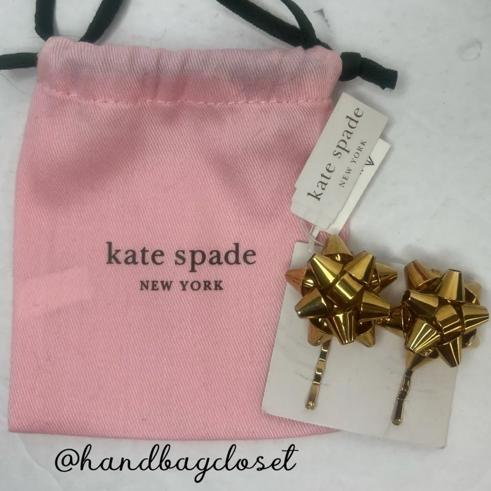 KATE SPADE VINTAGE BOURGEBOW BOW GOLD HAIR CLIPS BARRETTE GRIPS CHRISTMAS PINS